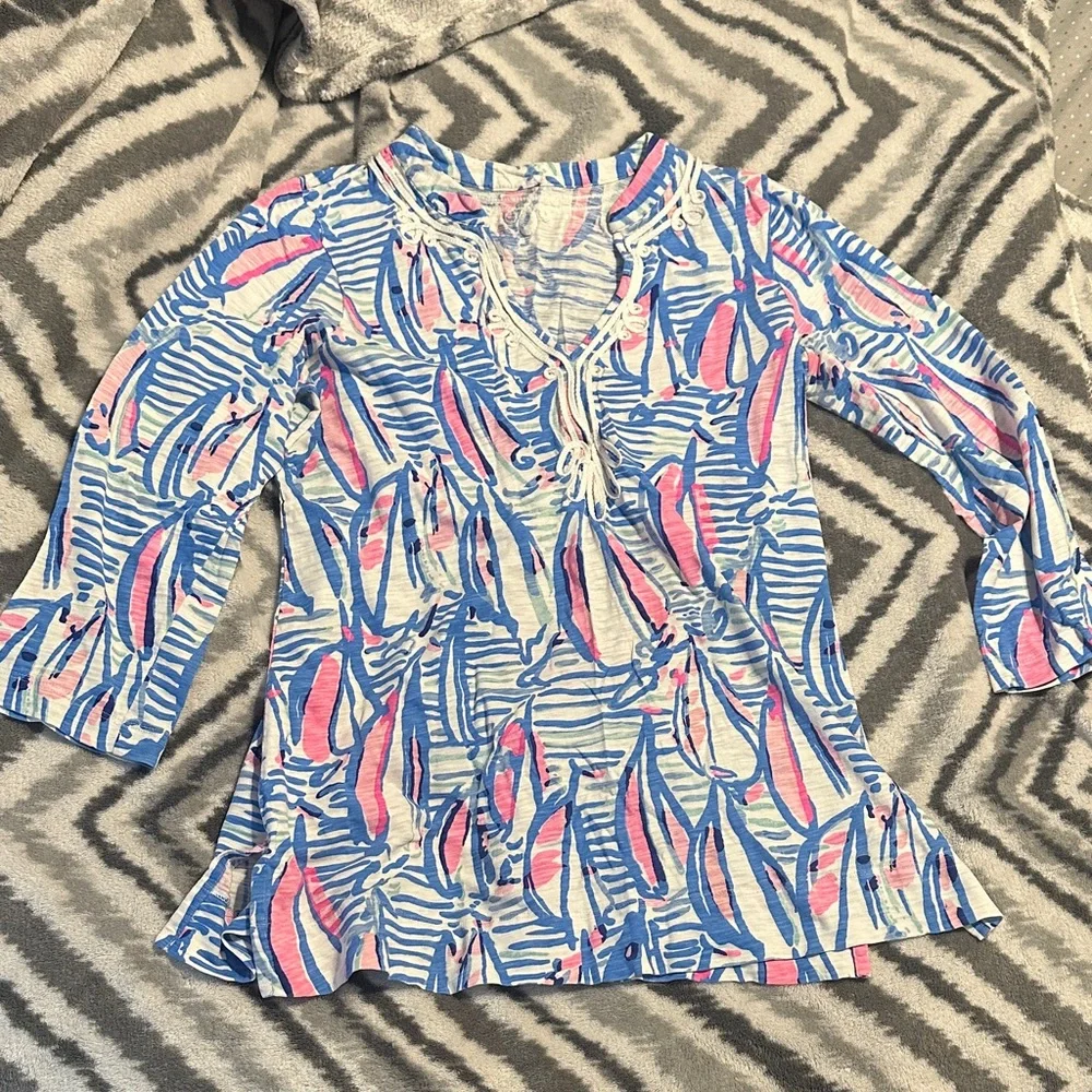 Lilly Pulitzer Blue and Pink Patterned Top - Picture 1 of 4